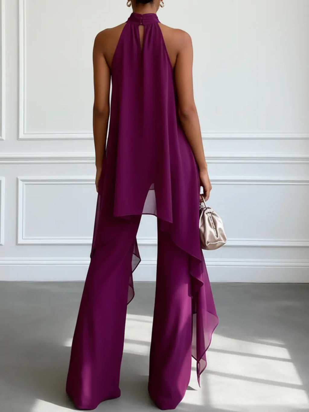 Damski Zestaw Spodni Z Falbaną Na Szyi