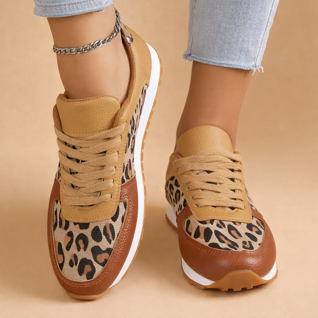 Damskie Sneakersy Sznurowane w Panterkę
