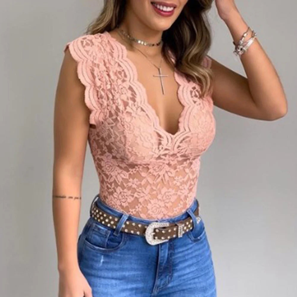 Celeste | Elegante Top de Encaje con Cuello en V para Mujer