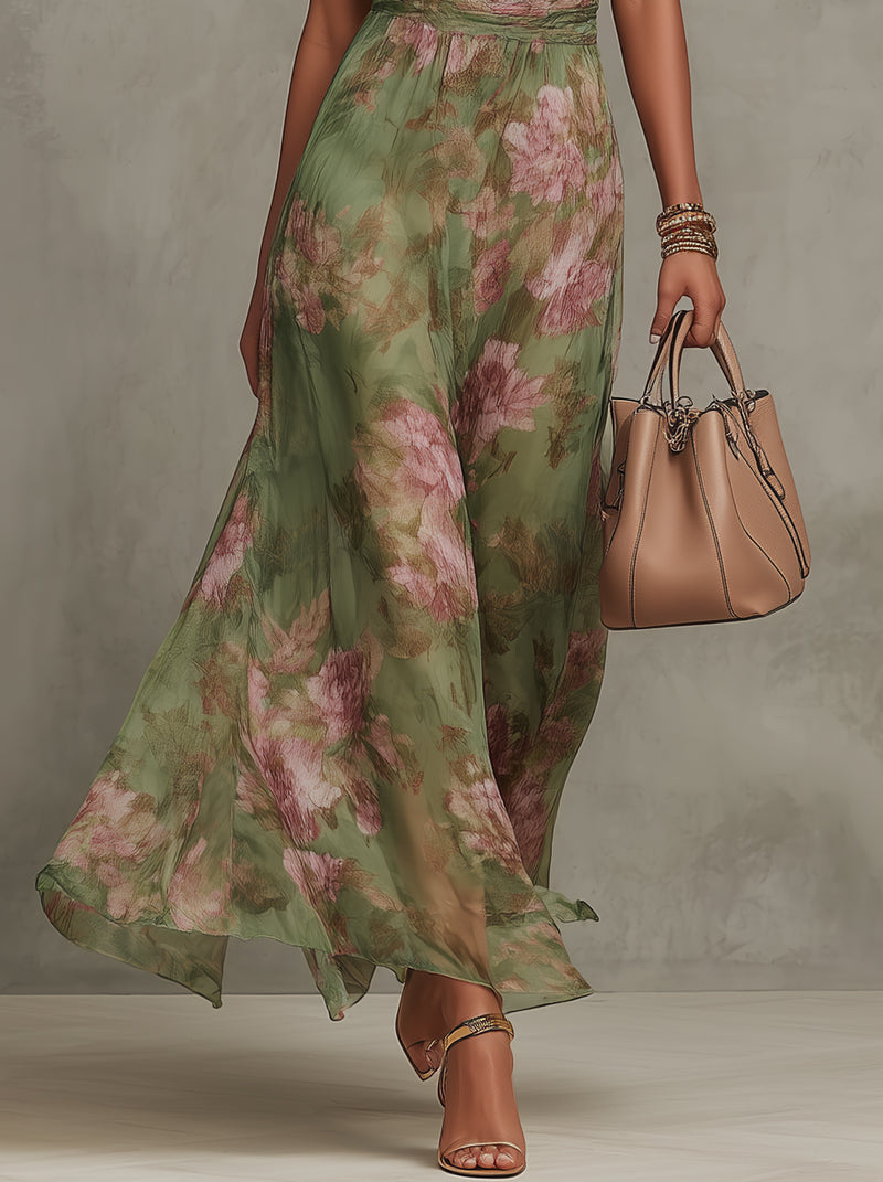 Damska Sukienka Maxi z Dekoltem Halter w Kwiaty