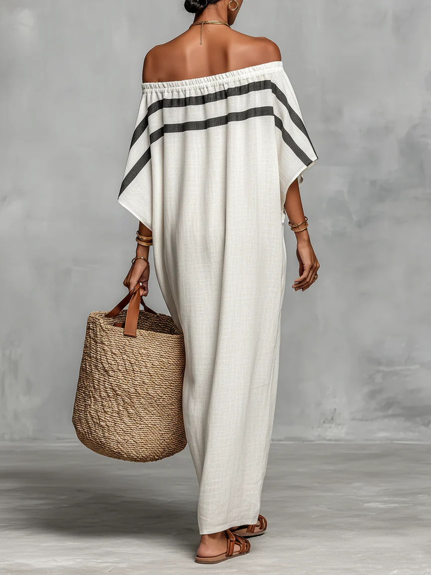 Damska sukienka maxi off-shoulder rękawy typu nietoperz