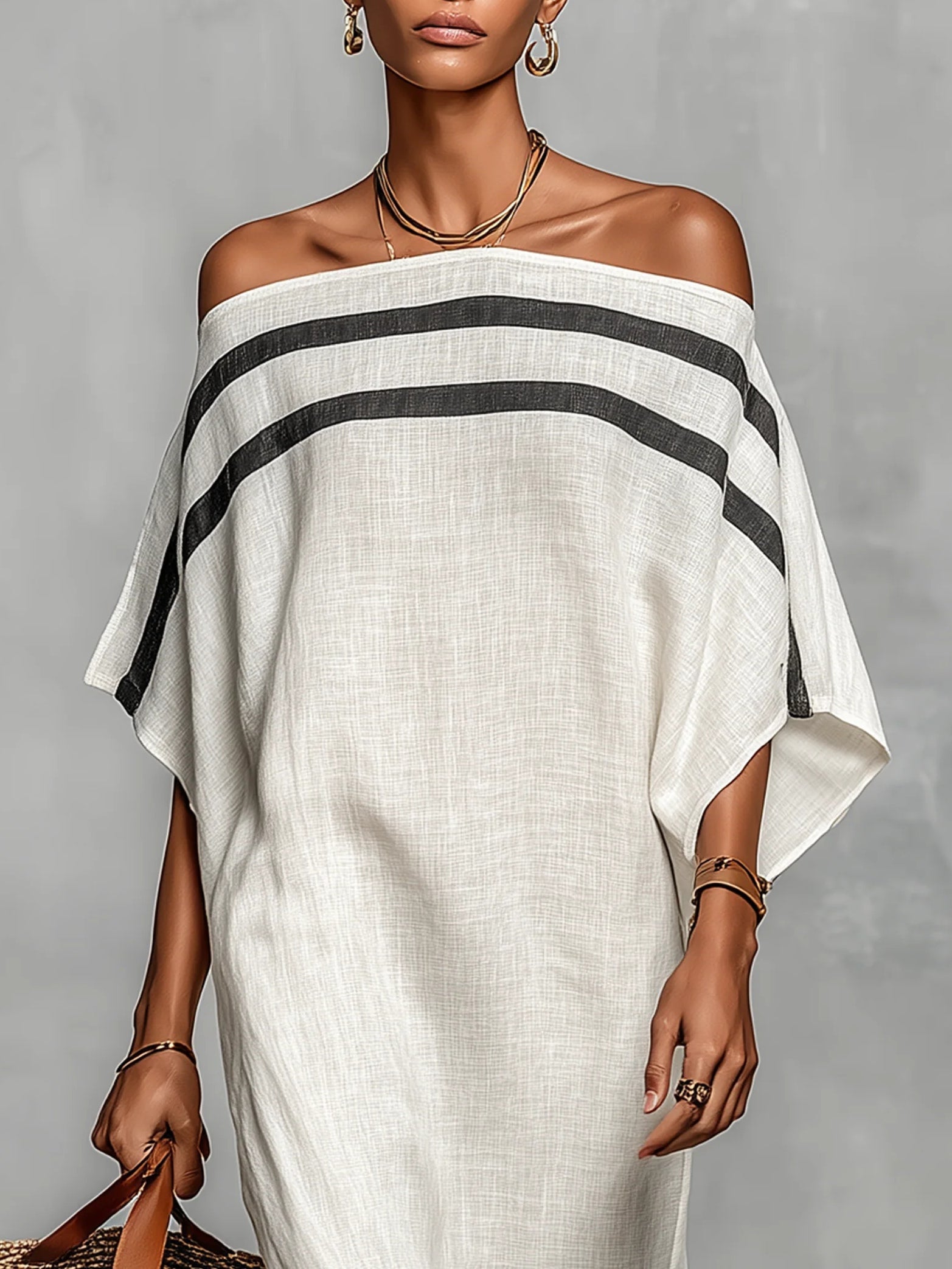 Damska sukienka maxi off-shoulder rękawy typu nietoperz