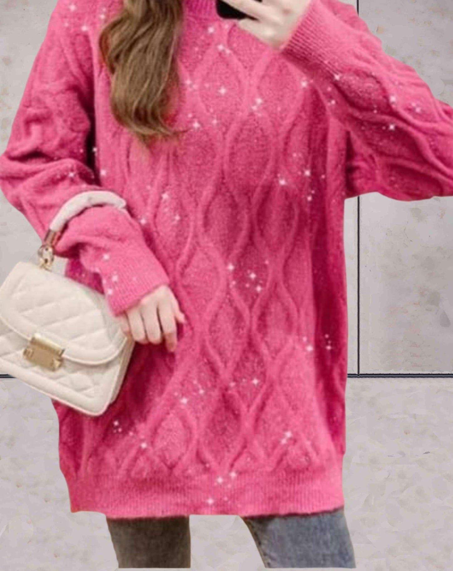Ingrid - Elegante jersey de punto con lentejuelas y cuello redondo para mujer