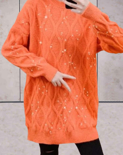 Ingrid - Elegante jersey de punto con lentejuelas y cuello redondo para mujer