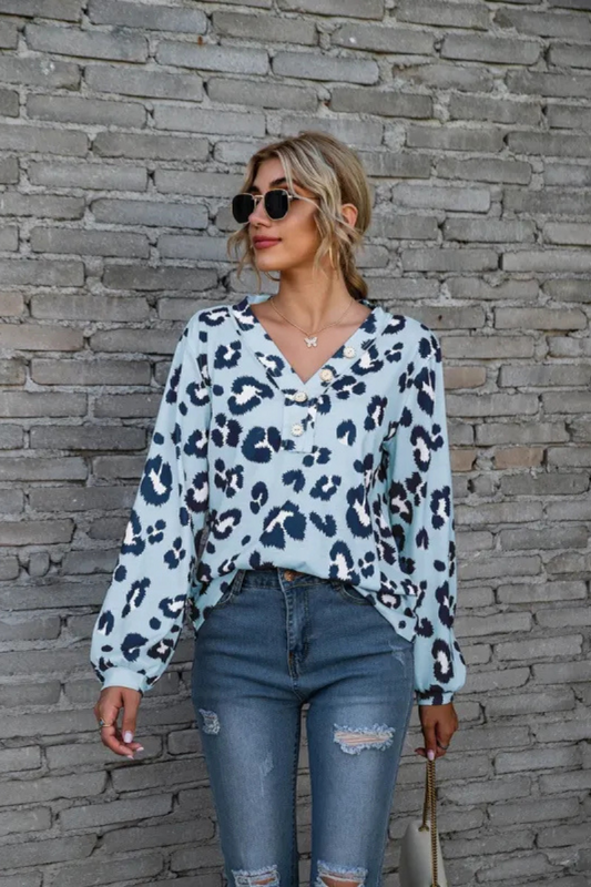 Zadie | Top de manga larga de leopardo suelto