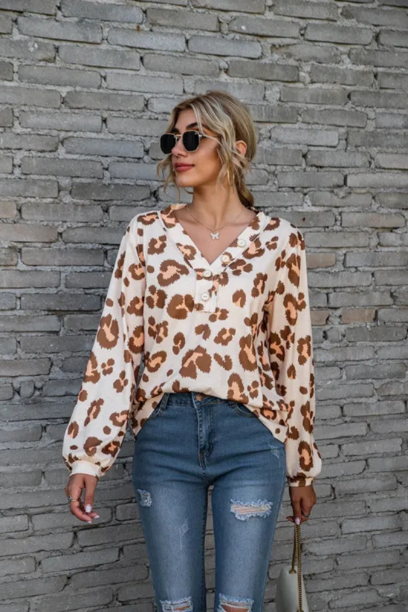 Zadie | Top de manga larga de leopardo suelto