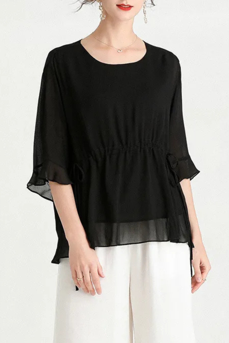 Zalani | Blusa de seda adelgazante de verano de manga corta y tallas grandes