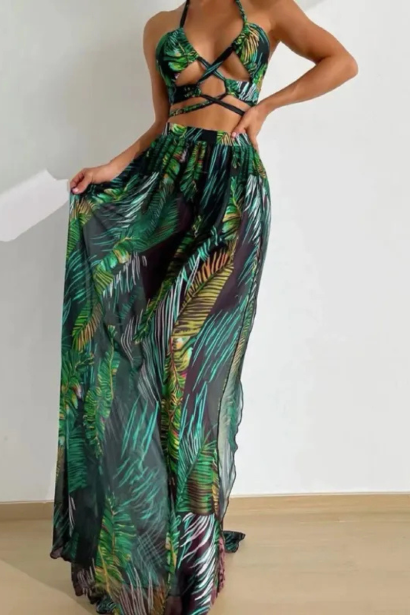 Zandria | Blusa Falda de gasa Traje de baño de tres piezas