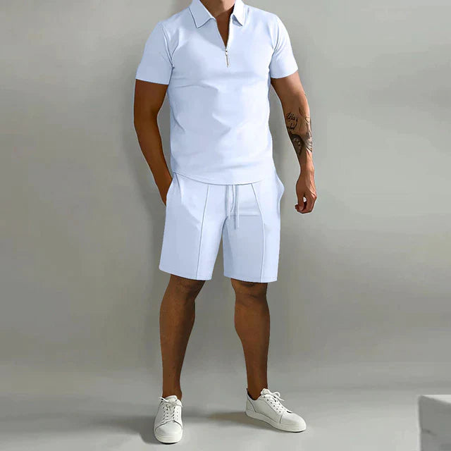 Lorenzo Conjunto de dos piezas | Lujoso conjunto de polo y pantalón corto de verano para hombre