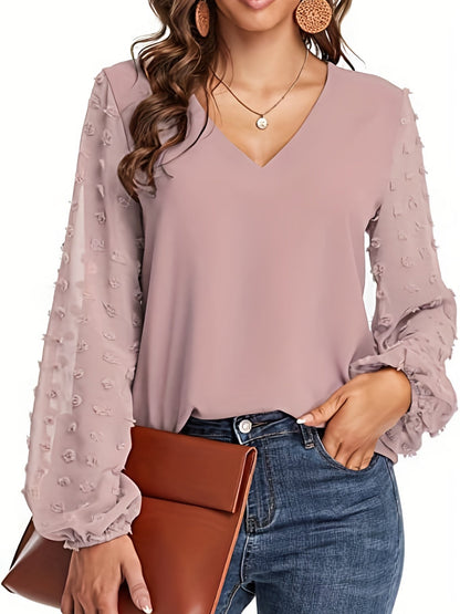 Camisa suiza - Mangas de lunares y diseño casual con cuello en V