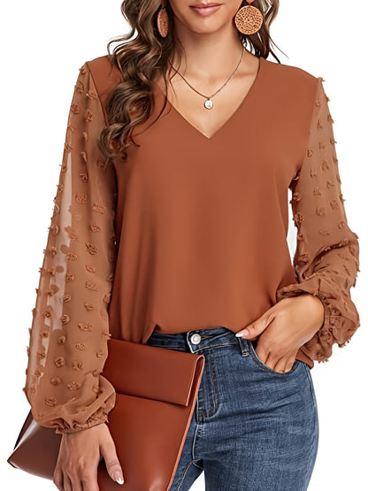 Camisa suiza - Mangas de lunares y diseño casual con cuello en V
