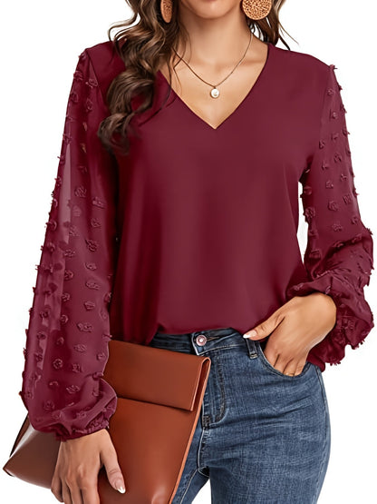 Camisa suiza - Mangas de lunares y diseño casual con cuello en V