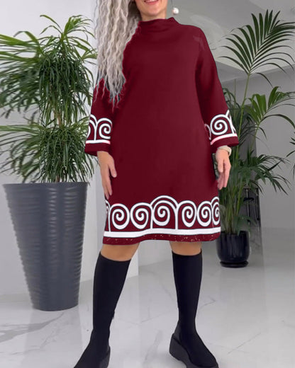 Vestido en forma de A - Sencillo - Estampado, 5% elastano, 95% poliéster - Perfecto para otoño e invierno