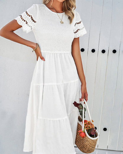 Vestido Midi de línea A - Informal - Mezcla de algodón con encaje - Perfecto para primavera y verano