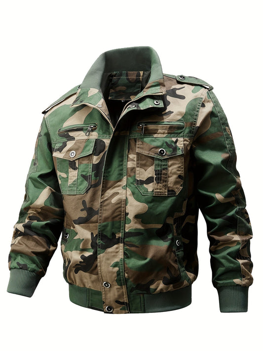 Cálida chaqueta de piloto de camuflaje con múltiples bolsillos para hombre | Perfecta para actividades al aire libre