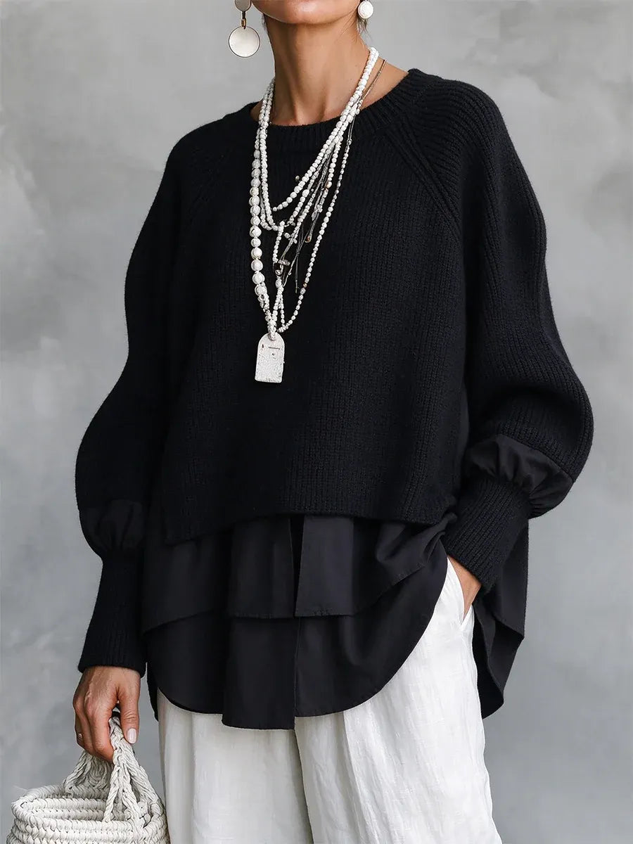 Sweter Damski Oversize Warstwowy Bufiaste Rękawy