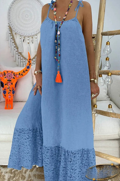 Vestido camisero con inserto de encaje y inserto de encaje anudado