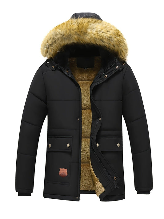 Chaqueta casual de invierno de poliéster con capucha y forro polar para hombre | Ideal para otoño/invierno