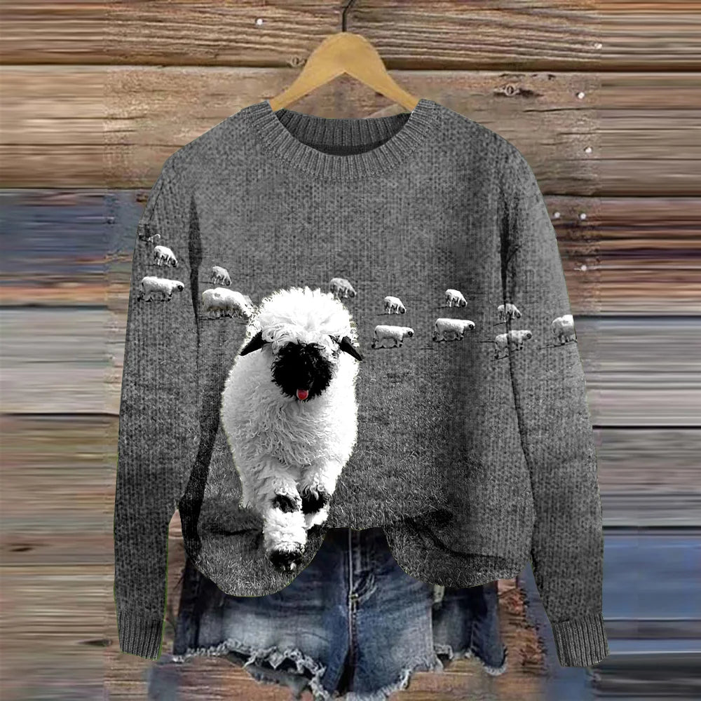 Acogedor jersey de punto con cuello redondo y estampado Stray Sheep