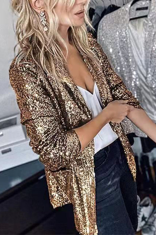 Lucie - Blazer moderno de manga larga con lentejuelas para mujer