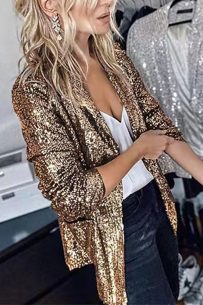 Lucie - Blazer moderno de manga larga con lentejuelas para mujer
