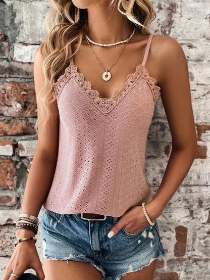 Susan - Camiseta con cuello en V y encaje
