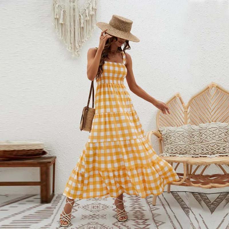 Vestido con estampado de cuadros