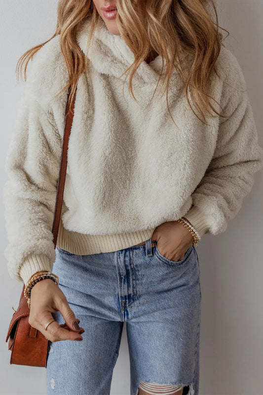 Mila | Beige Sudadera con capucha suave para mujer con hombros caídos y mangas largas
