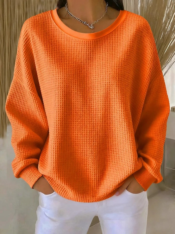 Damska Bluzka z Długim Rękawem Waffle Knit Dekolt Round