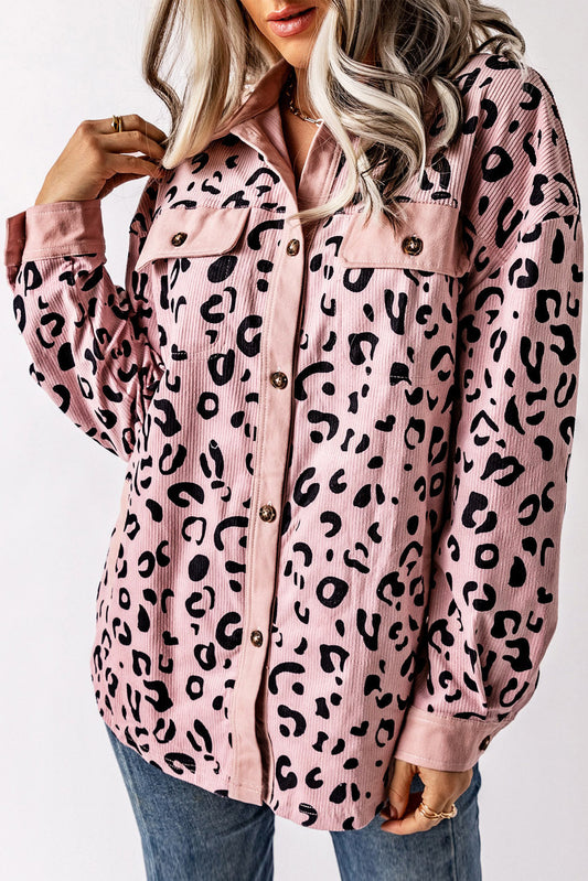 Gerdine | Encantadora chaqueta de pana rosa con estampado de leopardo