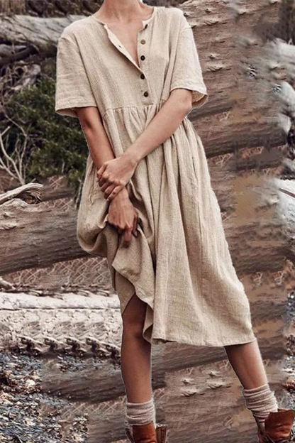 Vestidos patchwork casuales con cuello en O y línea A