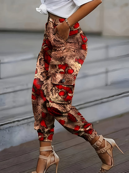 Pantalones de chándal Chic con estampado de serpiente y cintura alta