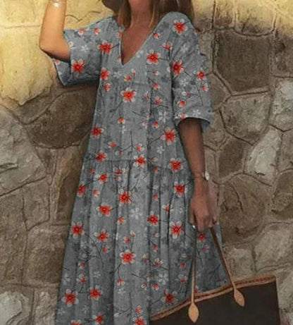 Vestido casual cuello en V con estampado floral