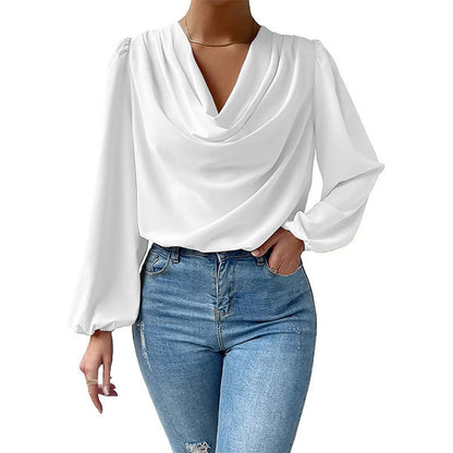 Lea | Elegante blusa de gasa para mujer con cuello paloma y mangas largas