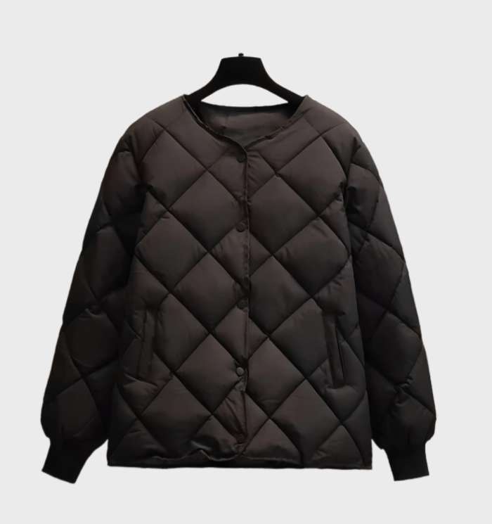 Chaqueta de mujer con cuello de pico y cierre de botones