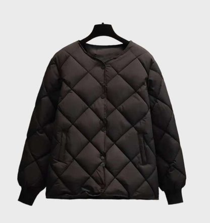 Chaqueta de mujer con cuello de pico y cierre de botones