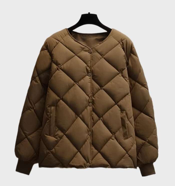 Chaqueta de mujer con cuello de pico y cierre de botones