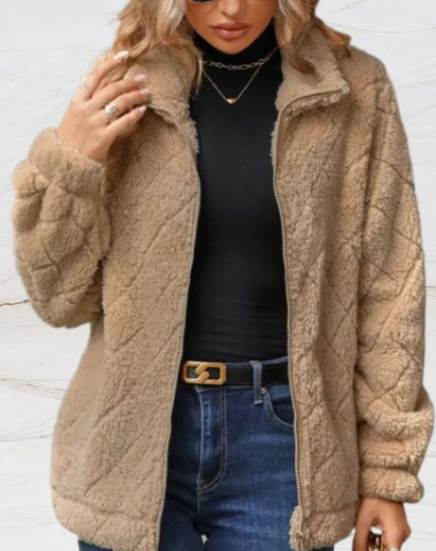 Chaqueta de mujer con cuello de polo y cremallera entera