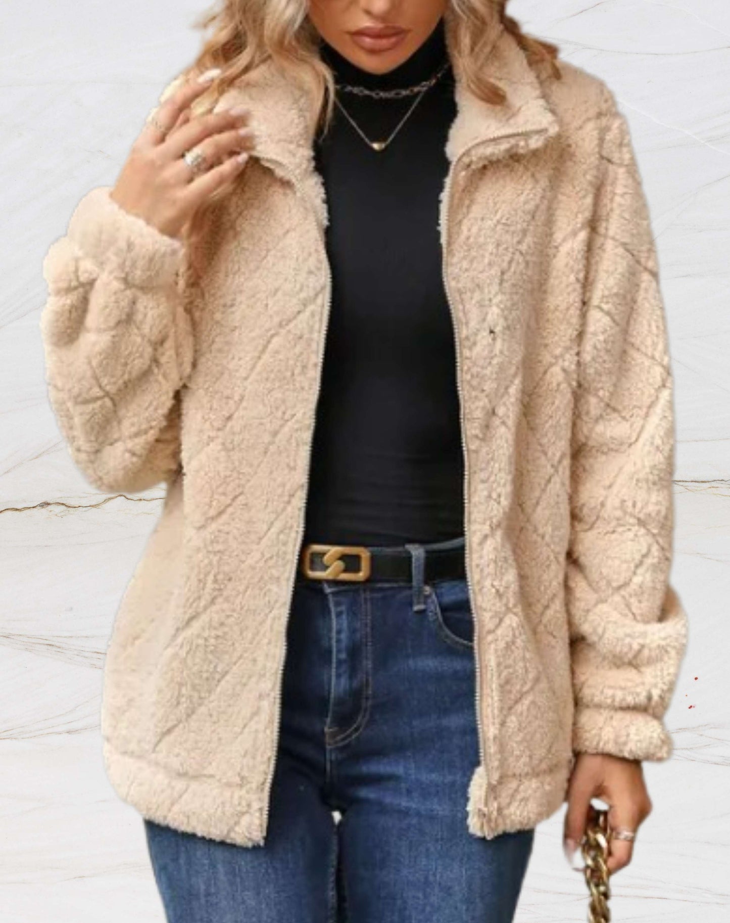 Chaqueta de mujer con cuello de polo y cremallera entera