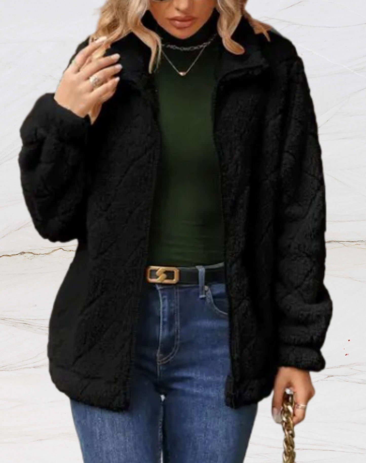 Chaqueta de mujer con cuello de polo y cremallera entera