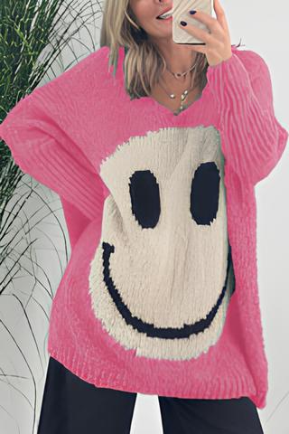 Cresty - Suéter acogedor con estampado Smiley para mujer
