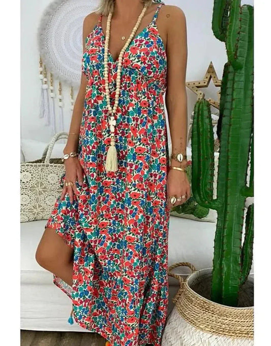 Vestido strapless con estampado floral
