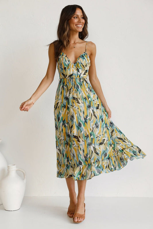 Vestido de verano midi Adela con estampado y flecos