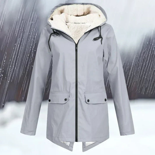 Chaqueta cortaviento e impermeable lisa con capucha y engrosamiento