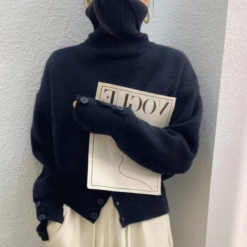 Jersey de mujer de cuello alto con botones