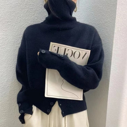 Jersey de mujer de cuello alto con botones