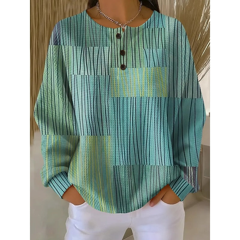 Damska Bluza Z Guzikami Przy Szyi Abstrakcyjny Patchwork