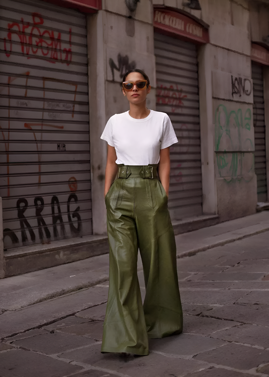 Sophia | Pantalones de cuero con cintura alta | Declaración de moda | Cuero PU