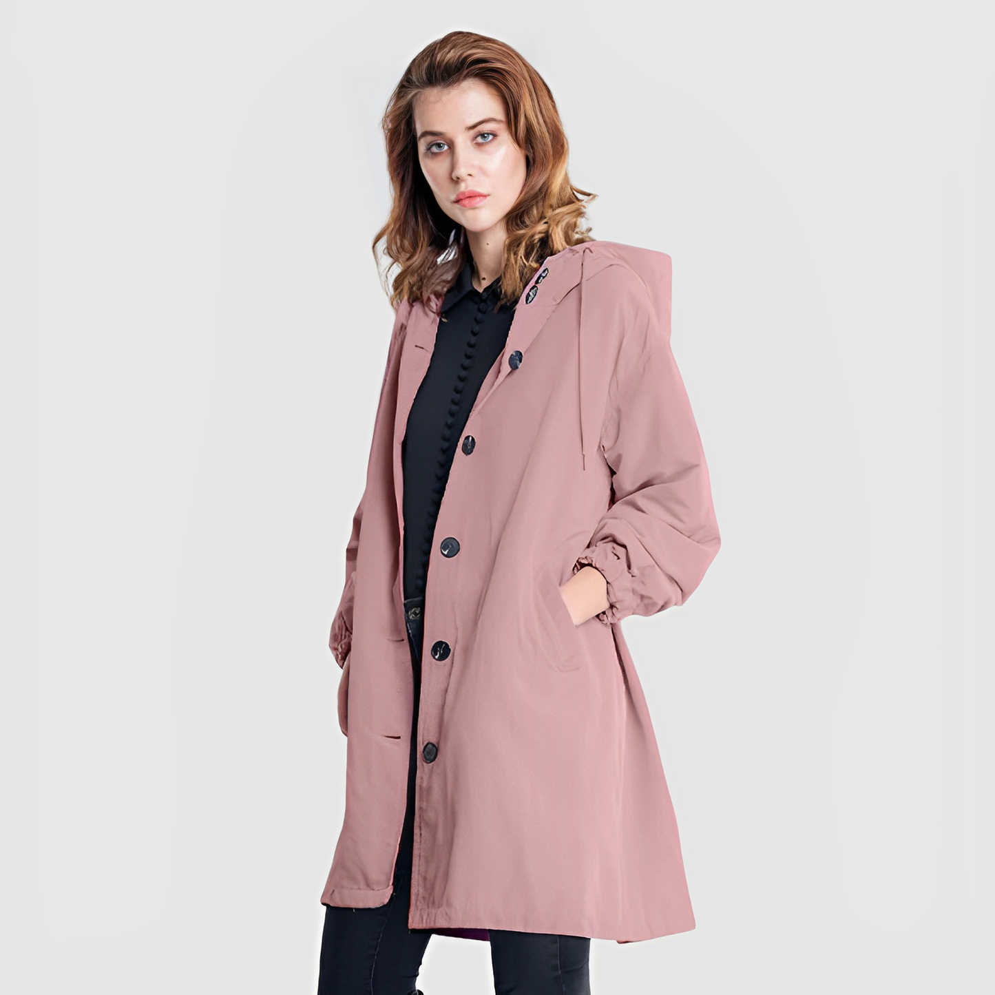 Clásico impermeable con capucha para mujer