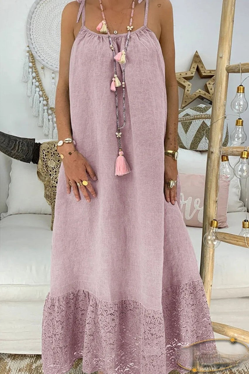 Vestido camisero con inserto de encaje y inserto de encaje anudado